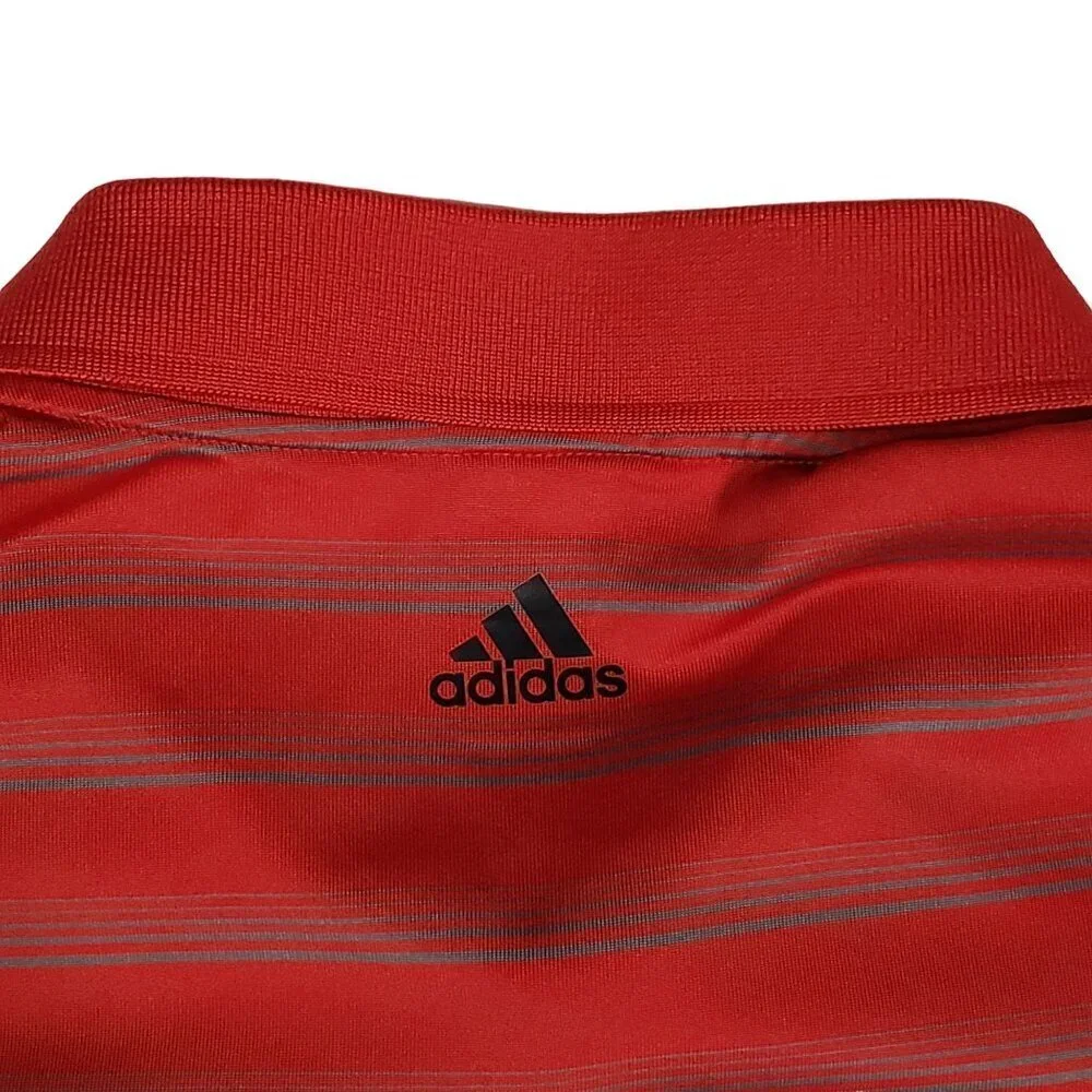 Adidas Golf Polo Shirt Climalite Short Sleeve Red Gray Stripes‎ Mens Size Large